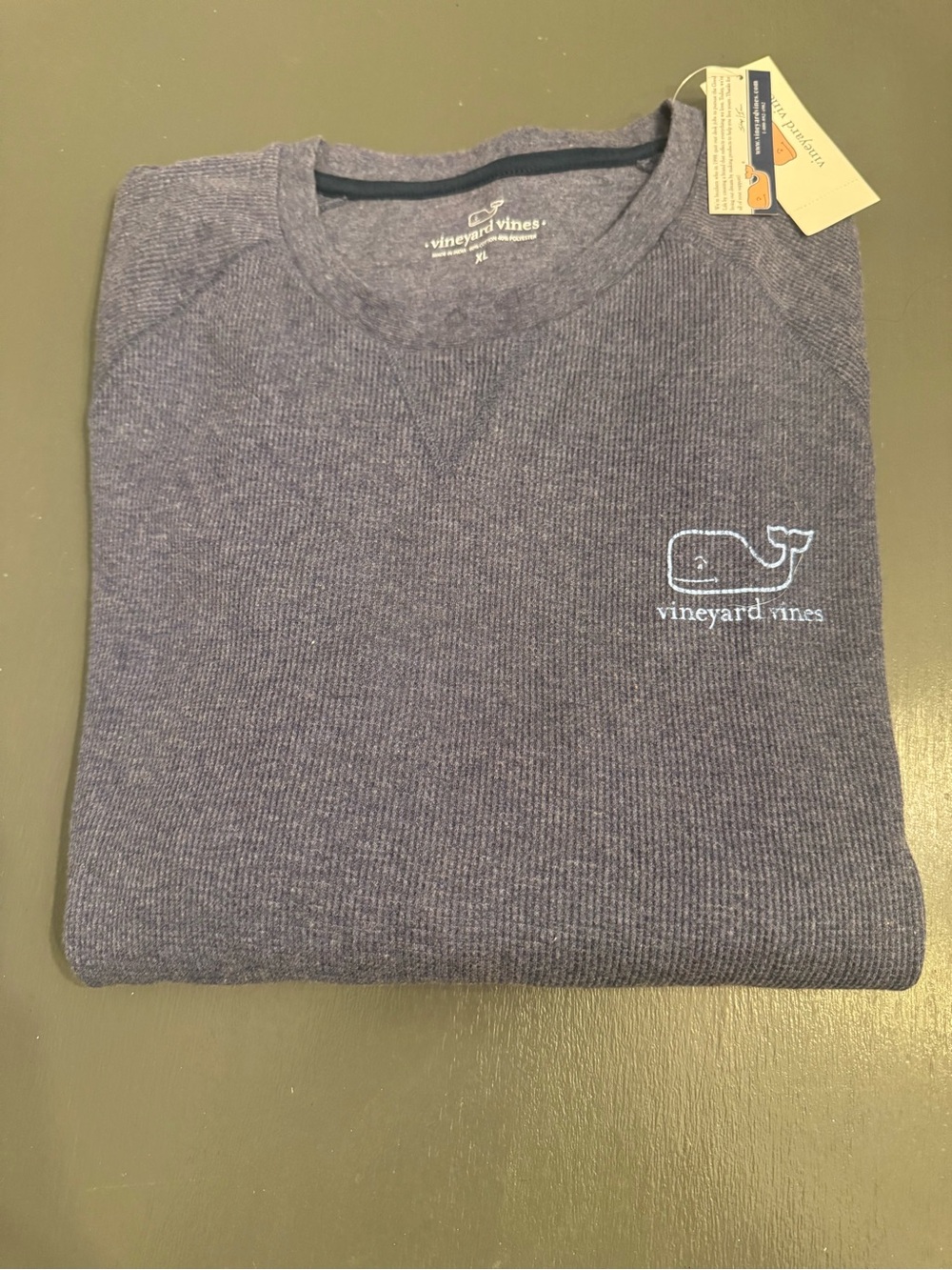 Vineyard Vines Navy Thermal Crewneck Sweater with Whale Logo